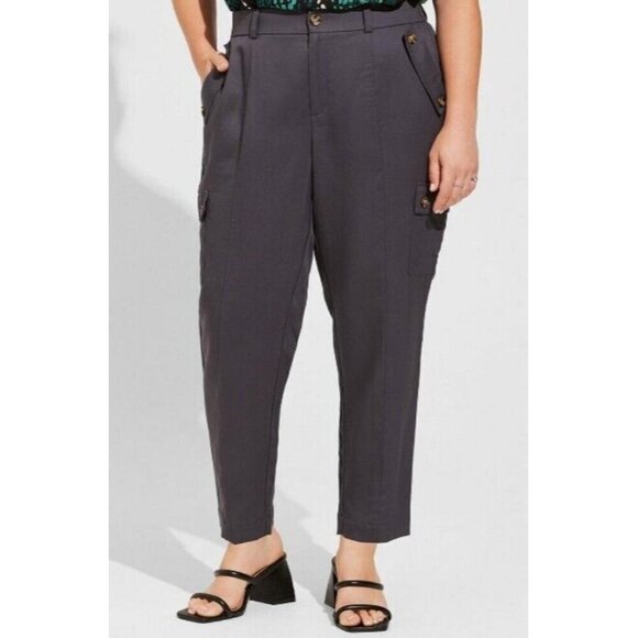 Torrid Pants Womens 14 Tall Charcoal Gray Linen Blend Cargo Tapered Pockets - Picture 4 of 14